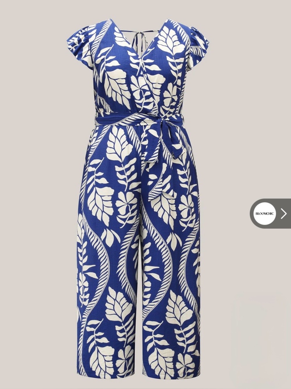 NWT Blue & White Leaf Print Jumpsuit